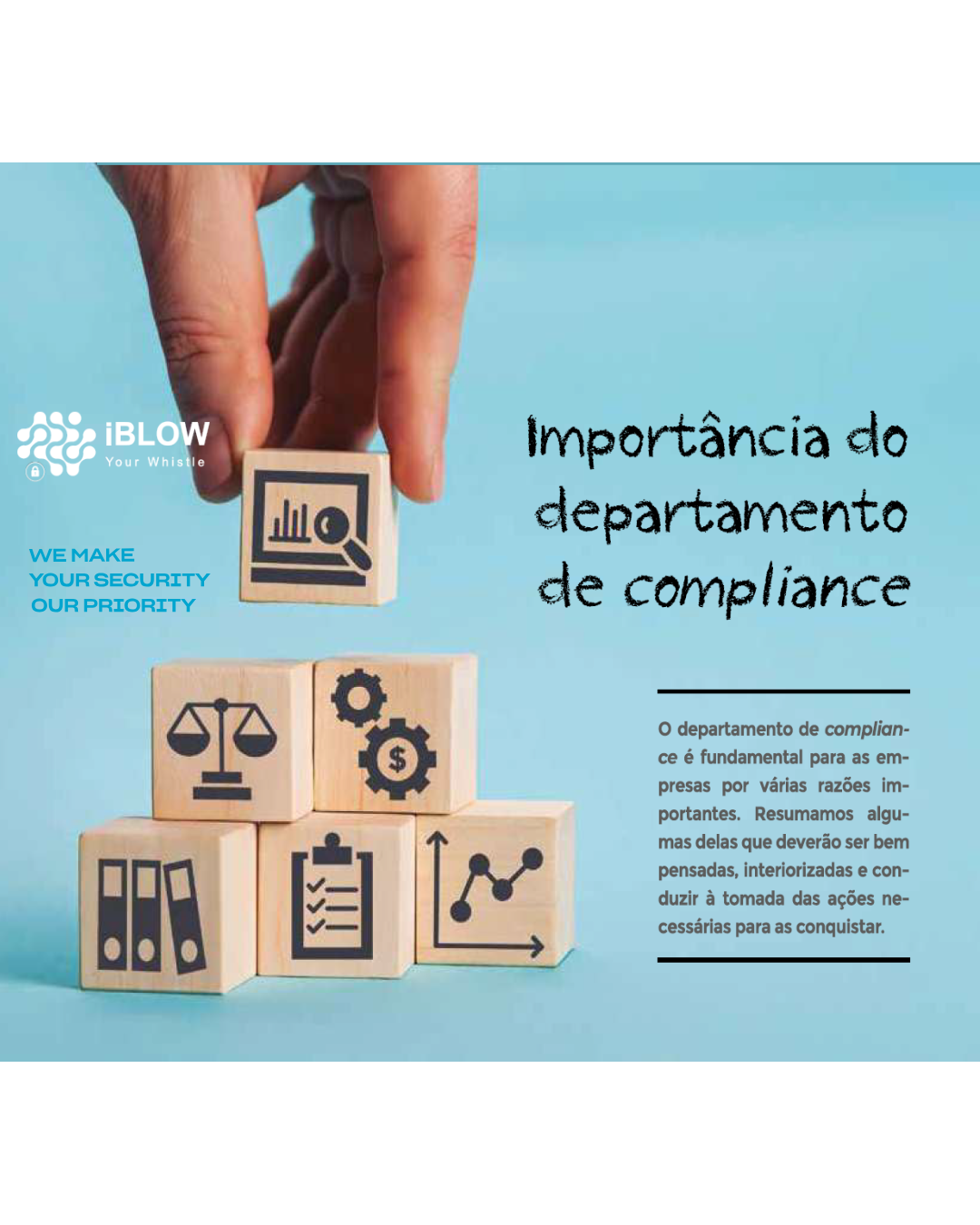 Imagem destaque de artigo iBlow.eu, que nos mostra as várias peças em que o departamento de compliance se envolve para garantir o seu bom funcionamento em prol da proteção dos interesses das empresas, sobre o tópico da necessidade do departamento de compliance nas empresas e da prioridade de implementação de um canal de denúncias, seguro, ético e transparente.